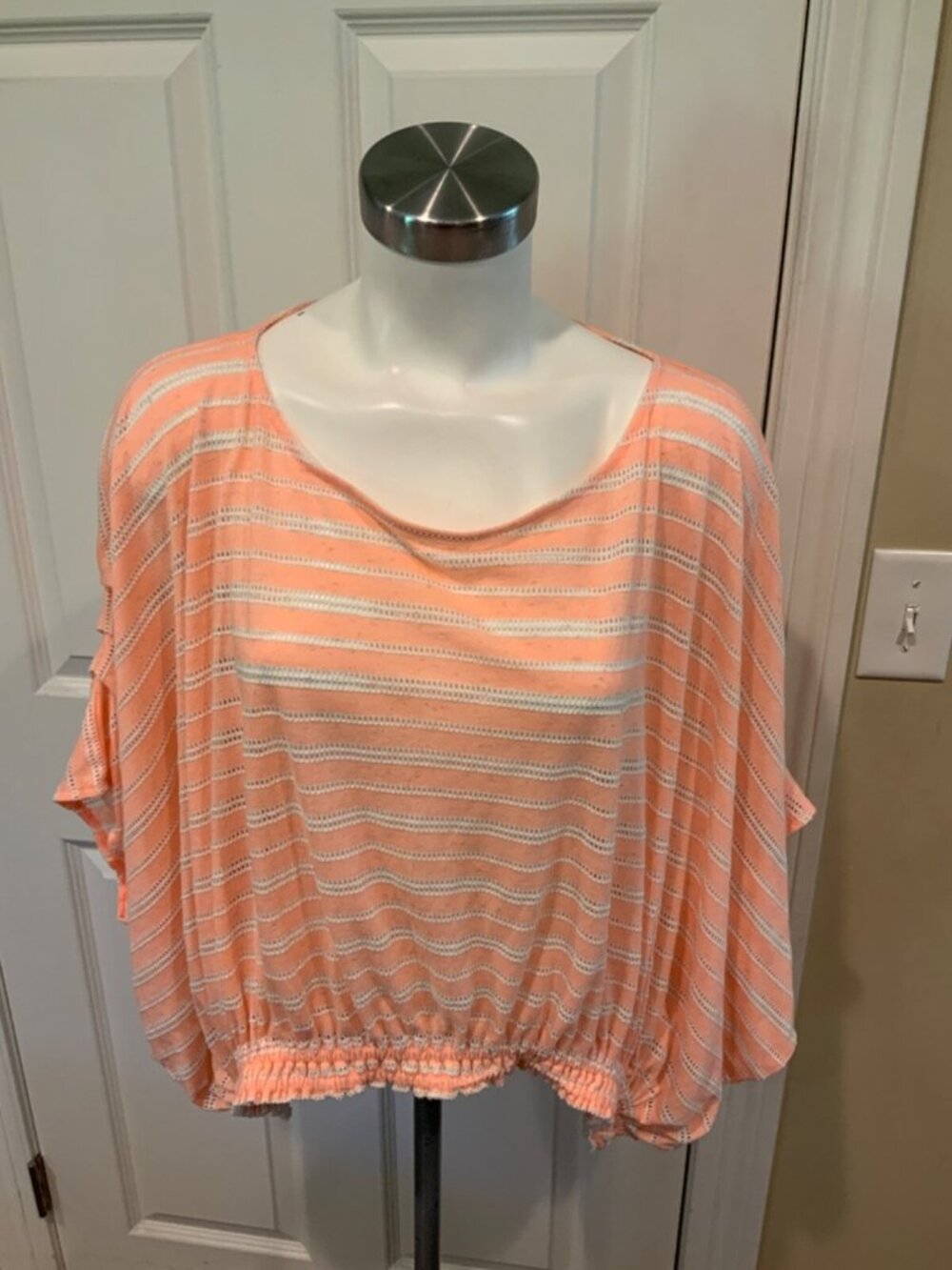 Free People Light Coral Orange & White Relaxed Fit Top, Size XS